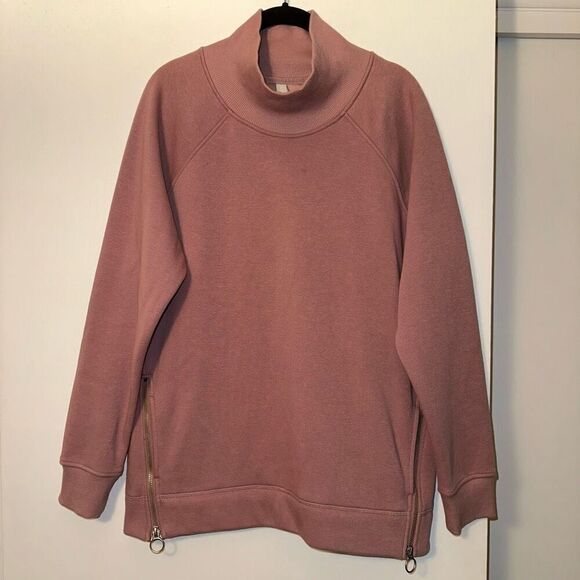 Athleta Women’s Turtleneck Mauve Pink Zipper Detail Sweatshirt Size Medium - Picture 1 of 13